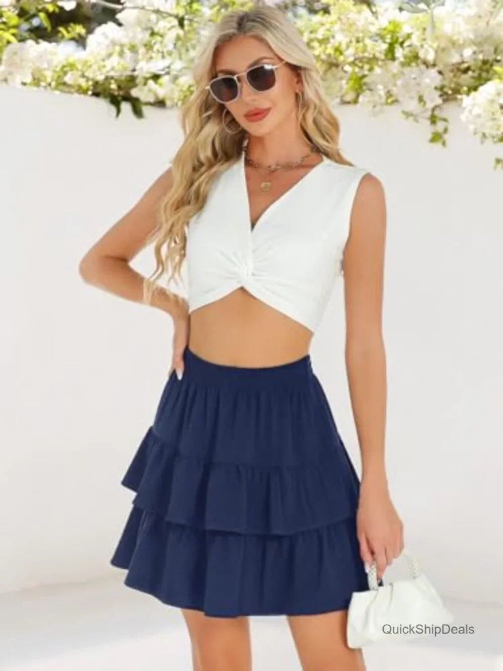 Women's High Waist Ruffle Mini Skirt Flowy Tiered A-Line Summer
